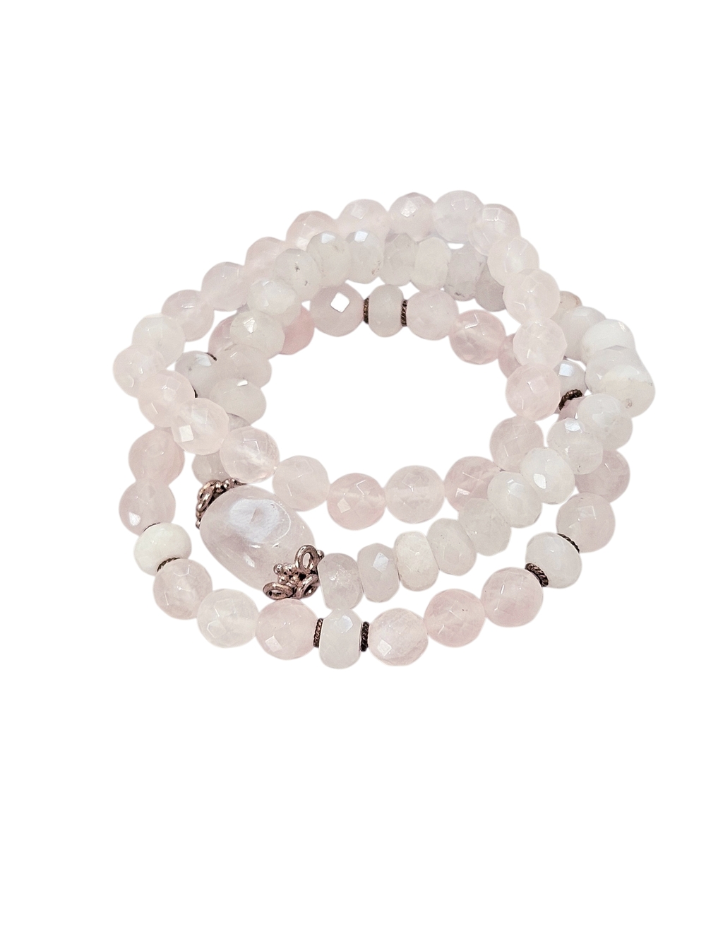 The Serene Heart Stack: Faceted Rose Quartz & Milky Quartz 3-Piece Bracelet Set